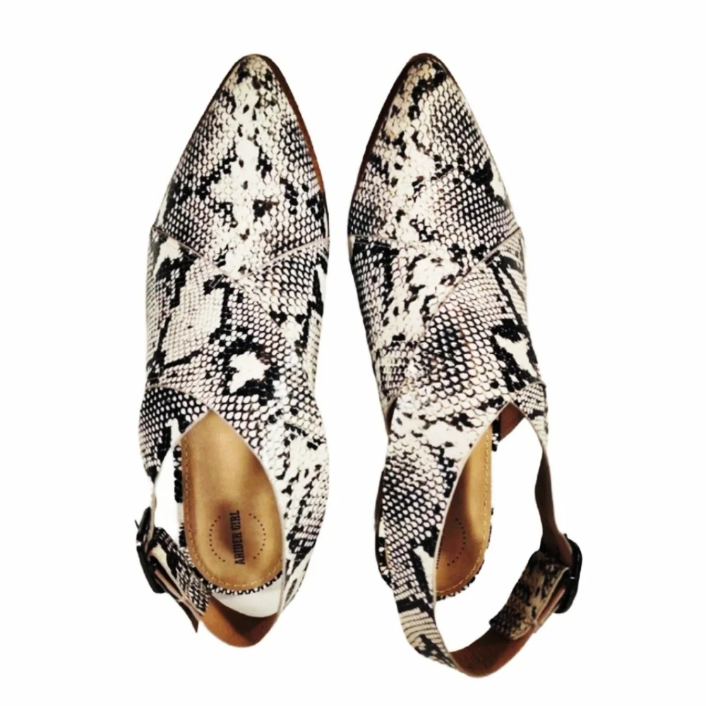 NIB A Rider Girl Vegan Leather Snake Print Adjustable Sling Back Flat Mules - Picture 3 of 7